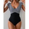imageB2prity Womens One Piece Swimsuit Ruffle Slimming Tummy Control Bathing Suit Criss Cross High Waist 1 Piece SwimwearBlack Stripe  Black