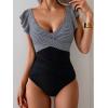 imageB2prity Womens One Piece Swimsuit Ruffle Slimming Tummy Control Bathing Suit Criss Cross High Waist 1 Piece SwimwearBlack Stripe  Black