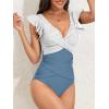 imageB2prity Womens One Piece Swimsuit Ruffle Slimming Tummy Control Bathing Suit Criss Cross High Waist 1 Piece SwimwearBlue Striped