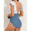 imageB2prity Womens One Piece Swimsuit Ruffle Slimming Tummy Control Bathing Suit Criss Cross High Waist 1 Piece SwimwearBlue Striped