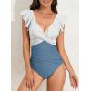 imageB2prity Womens One Piece Swimsuit Ruffle Slimming Tummy Control Bathing Suit Criss Cross High Waist 1 Piece SwimwearBlue Striped