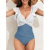 imageB2prity Womens One Piece Swimsuit Ruffle Slimming Tummy Control Bathing Suit Criss Cross High Waist 1 Piece SwimwearBlue Striped