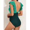 imageB2prity Womens One Piece Swimsuit Ruffle Slimming Tummy Control Bathing Suit Criss Cross High Waist 1 Piece SwimwearGreen  Dark Green