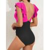 imageB2prity Womens One Piece Swimsuit Ruffle Slimming Tummy Control Bathing Suit Criss Cross High Waist 1 Piece SwimwearHot Pink  Black
