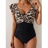 imageB2prity Womens One Piece Swimsuit Ruffle Slimming Tummy Control Bathing Suit Criss Cross High Waist 1 Piece SwimwearLeopard  Black