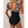 imageB2prity Womens One Piece Swimsuit Ruffle Slimming Tummy Control Bathing Suit Criss Cross High Waist 1 Piece SwimwearLeopard  Black