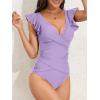 imageB2prity Womens One Piece Swimsuit Ruffle Slimming Tummy Control Bathing Suit Criss Cross High Waist 1 Piece SwimwearLight Purple