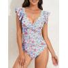 imageB2prity Womens One Piece Swimsuit Ruffle Slimming Tummy Control Bathing Suit Criss Cross High Waist 1 Piece SwimwearOrange Floral Printed