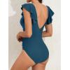 imageB2prity Womens One Piece Swimsuit Ruffle Slimming Tummy Control Bathing Suit Criss Cross High Waist 1 Piece SwimwearPeacock Blue