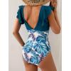 imageB2prity Womens One Piece Swimsuit Ruffle Slimming Tummy Control Bathing Suit Criss Cross High Waist 1 Piece SwimwearPeacock Green  Leaf Print
