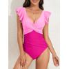 imageB2prity Womens One Piece Swimsuit Ruffle Slimming Tummy Control Bathing Suit Criss Cross High Waist 1 Piece SwimwearPink Color Block