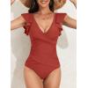 imageB2prity Womens One Piece Swimsuit Ruffle Slimming Tummy Control Bathing Suit Criss Cross High Waist 1 Piece SwimwearRed Brwon