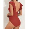 imageB2prity Womens One Piece Swimsuit Ruffle Slimming Tummy Control Bathing Suit Criss Cross High Waist 1 Piece SwimwearRed Brwon