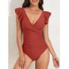 imageB2prity Womens One Piece Swimsuit Ruffle Slimming Tummy Control Bathing Suit Criss Cross High Waist 1 Piece SwimwearRed Brwon