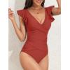 imageB2prity Womens One Piece Swimsuit Ruffle Slimming Tummy Control Bathing Suit Criss Cross High Waist 1 Piece SwimwearRed Brwon