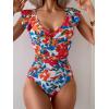 imageB2prity Womens One Piece Swimsuit Ruffle Slimming Tummy Control Bathing Suit Criss Cross High Waist 1 Piece SwimwearRed Floral Print