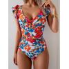 imageB2prity Womens One Piece Swimsuit Ruffle Slimming Tummy Control Bathing Suit Criss Cross High Waist 1 Piece SwimwearRed Floral Print