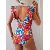 imageB2prity Womens One Piece Swimsuit Ruffle Slimming Tummy Control Bathing Suit Criss Cross High Waist 1 Piece SwimwearRed Floral Print