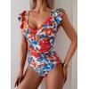 imageB2prity Womens One Piece Swimsuit Ruffle Slimming Tummy Control Bathing Suit Criss Cross High Waist 1 Piece SwimwearRed Floral Print