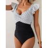imageB2prity Womens One Piece Swimsuit Ruffle Slimming Tummy Control Bathing Suit Criss Cross High Waist 1 Piece SwimwearStriped  Black
