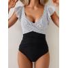 imageB2prity Womens One Piece Swimsuit Ruffle Slimming Tummy Control Bathing Suit Criss Cross High Waist 1 Piece SwimwearStriped  Black