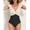 imageB2prity Womens One Piece Swimsuit Ruffle Slimming Tummy Control Bathing Suit Criss Cross High Waist 1 Piece SwimwearWhite  Black