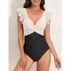 imageB2prity Womens One Piece Swimsuit Ruffle Slimming Tummy Control Bathing Suit Criss Cross High Waist 1 Piece SwimwearWhite  Black