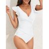 imageB2prity Womens One Piece Swimsuit Ruffle Slimming Tummy Control Bathing Suit Criss Cross High Waist 1 Piece SwimwearWhite