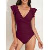 imageB2prity Womens One Piece Swimsuit Ruffle Slimming Tummy Control Bathing Suit Criss Cross High Waist 1 Piece SwimwearWine Red
