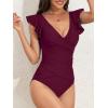 imageB2prity Womens One Piece Swimsuit Ruffle Slimming Tummy Control Bathing Suit Criss Cross High Waist 1 Piece SwimwearWine Red
