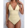 imageB2prity Womens V Neck One Piece Swimsuit Tummy Control Slimming Bathing Suit Double Straps Crisscross Back SwimwearBeige brown