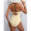 imageB2prity Womens V Neck One Piece Swimsuit Tummy Control Slimming Bathing Suit Double Straps Crisscross Back SwimwearBeige brown