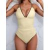 imageB2prity Womens V Neck One Piece Swimsuit Tummy Control Slimming Bathing Suit Double Straps Crisscross Back SwimwearBeige brown