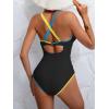 imageB2prity Womens V Neck One Piece Swimsuit Tummy Control Slimming Bathing Suit Double Straps Crisscross Back SwimwearBlack  Blue Yellow Seams