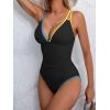 imageB2prity Womens V Neck One Piece Swimsuit Tummy Control Slimming Bathing Suit Double Straps Crisscross Back SwimwearBlack  Blue Yellow Seams