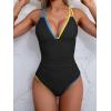 imageB2prity Womens V Neck One Piece Swimsuit Tummy Control Slimming Bathing Suit Double Straps Crisscross Back SwimwearBlack  Blue Yellow Seams