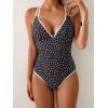 imageB2prity Womens V Neck One Piece Swimsuit Tummy Control Slimming Bathing Suit Double Straps Crisscross Back SwimwearBlack White Spots