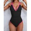 imageB2prity Womens V Neck One Piece Swimsuit Tummy Control Slimming Bathing Suit Double Straps Crisscross Back SwimwearBlack hot Pink