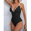 imageB2prity Womens V Neck One Piece Swimsuit Tummy Control Slimming Bathing Suit Double Straps Crisscross Back SwimwearBlack white
