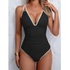 imageB2prity Womens V Neck One Piece Swimsuit Tummy Control Slimming Bathing Suit Double Straps Crisscross Back SwimwearBlack white
