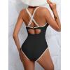 imageB2prity Womens V Neck One Piece Swimsuit Tummy Control Slimming Bathing Suit Double Straps Crisscross Back SwimwearBlack white