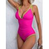 imageB2prity Womens V Neck One Piece Swimsuit Tummy Control Slimming Bathing Suit Double Straps Crisscross Back SwimwearHot Pink neon Yellow