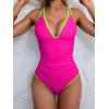 imageB2prity Womens V Neck One Piece Swimsuit Tummy Control Slimming Bathing Suit Double Straps Crisscross Back SwimwearHot Pink neon Yellow