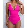 imageB2prity Womens V Neck One Piece Swimsuit Tummy Control Slimming Bathing Suit Double Straps Crisscross Back SwimwearHot Pink pink
