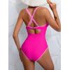 imageB2prity Womens V Neck One Piece Swimsuit Tummy Control Slimming Bathing Suit Double Straps Crisscross Back SwimwearHot Pink pink