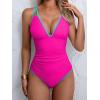 imageB2prity Womens V Neck One Piece Swimsuit Tummy Control Slimming Bathing Suit Double Straps Crisscross Back SwimwearHot Pink sky Blue