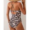 imageB2prity Womens V Neck One Piece Swimsuit Tummy Control Slimming Bathing Suit Double Straps Crisscross Back SwimwearLeopard Print  Brown