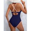 imageB2prity Womens V Neck One Piece Swimsuit Tummy Control Slimming Bathing Suit Double Straps Crisscross Back SwimwearNavy Blue light Pink