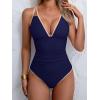 imageB2prity Womens V Neck One Piece Swimsuit Tummy Control Slimming Bathing Suit Double Straps Crisscross Back SwimwearNavy Blue light Pink