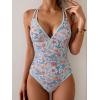 imageB2prity Womens V Neck One Piece Swimsuit Tummy Control Slimming Bathing Suit Double Straps Crisscross Back SwimwearOrange Floral